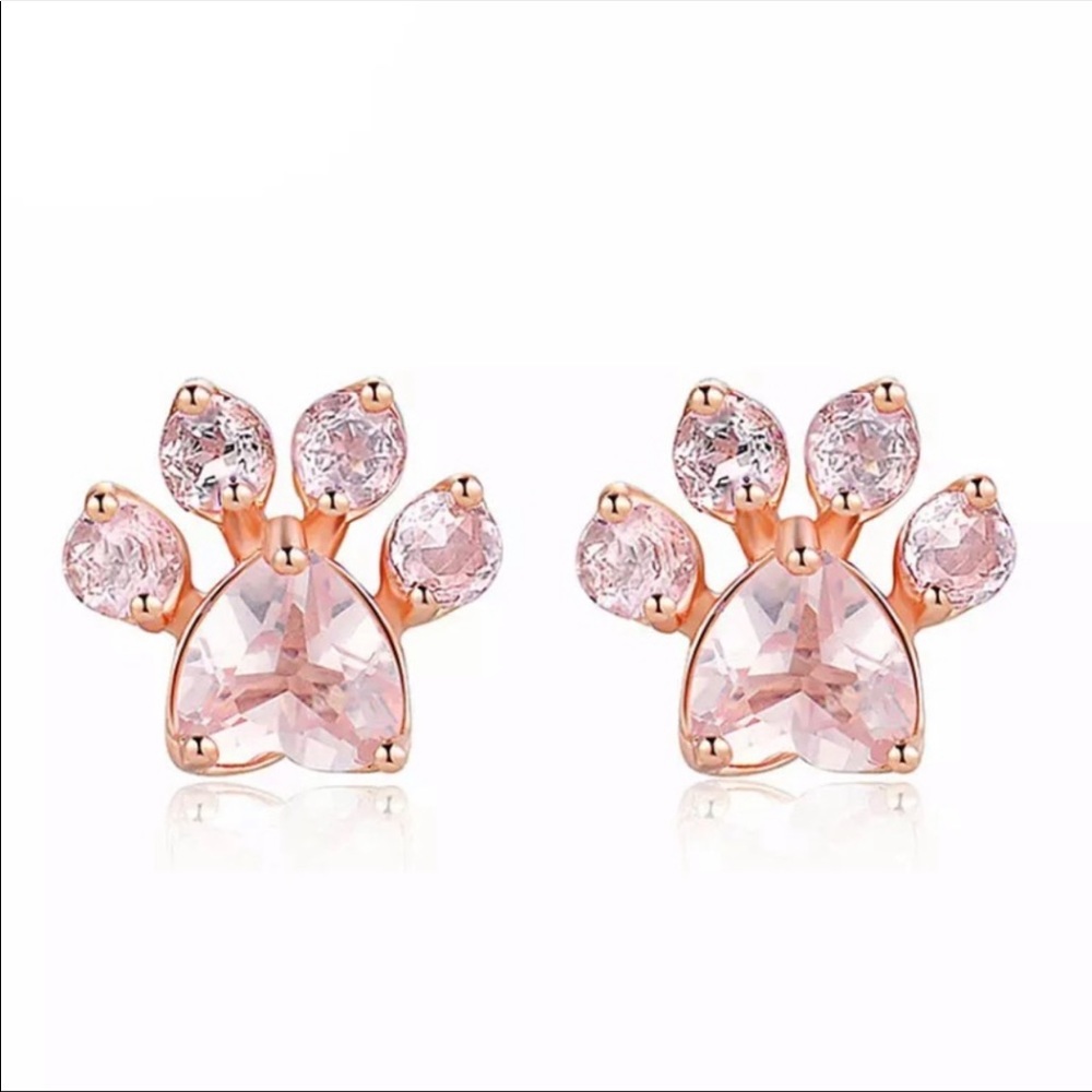🐶NEW ROSE GOLD BEAR AND DOG PAW STUD EARRINGS🐻 - Picture 2 of 3